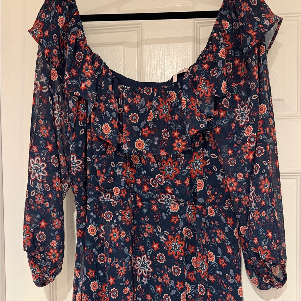 BCBGeneration Navy and Red Floral Long Sleeve Dress